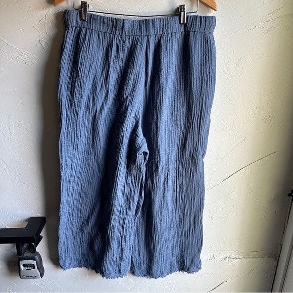 Eileen Fisher Blue Organic Cotton Gauze Wide-Leg Pant Cropped Sz L 22” Inseam - Picture 3 of 13